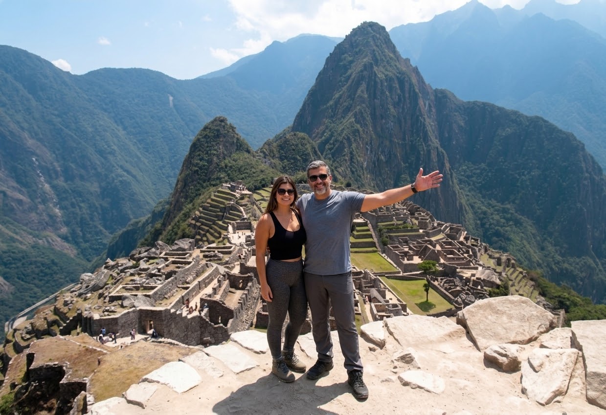 O enquadramento clássico: a cidadela e o Huayna Picchu